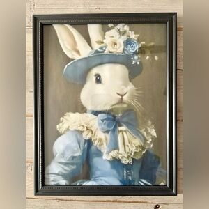 Elegant Victorian Blue Rabbit Portrait Framed 8x10 Wall Art